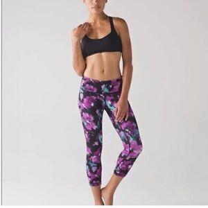 Lululemon Leggings Womens Size 4 Purple Floral Wunder Under Zip Pocket Yoga Pant